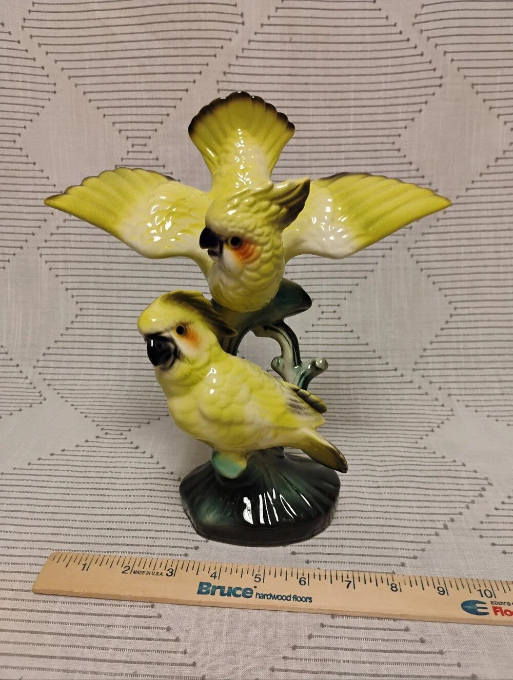 Vintage Mid Century Modern Ceramic Bird Figurine Cockatoos Hand Painted Glossy